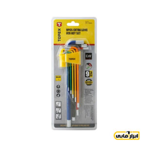 آچار آلن شش گوش تاپکس کارتی فوق بلند 9 عددی رنگی مدل TOPEX TP-1004